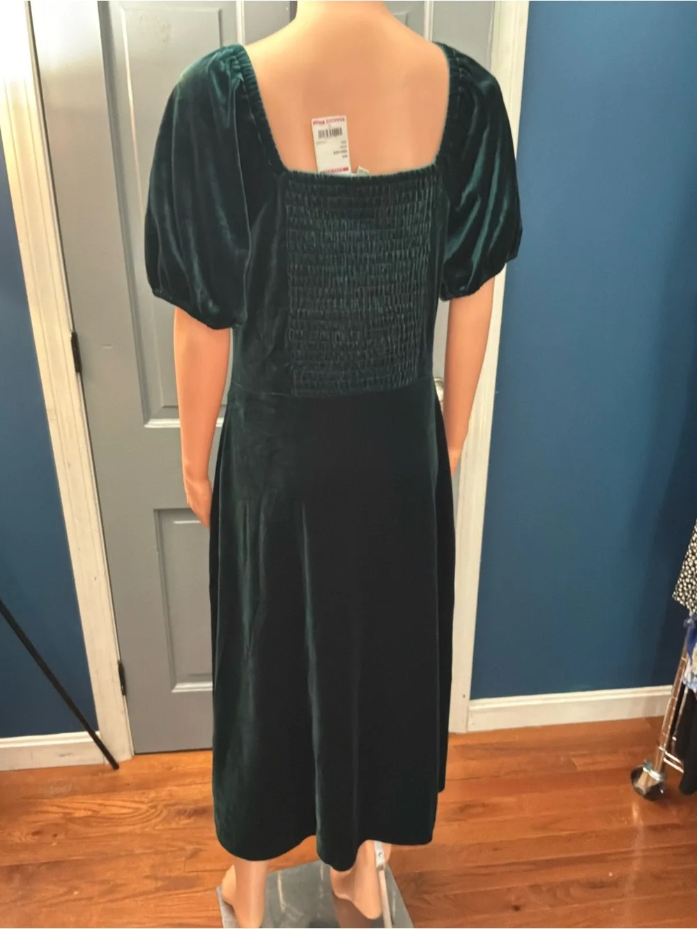 LOFT Deep Green Velvet Square-Neck Midi Dress